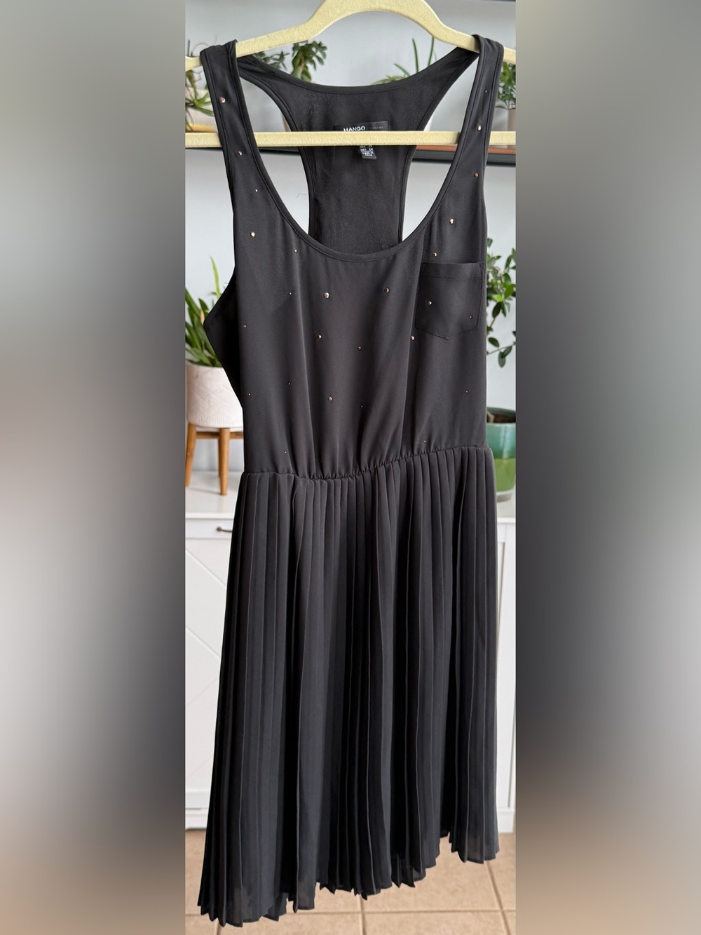 Mango Black Studded Pleated Mini Dress